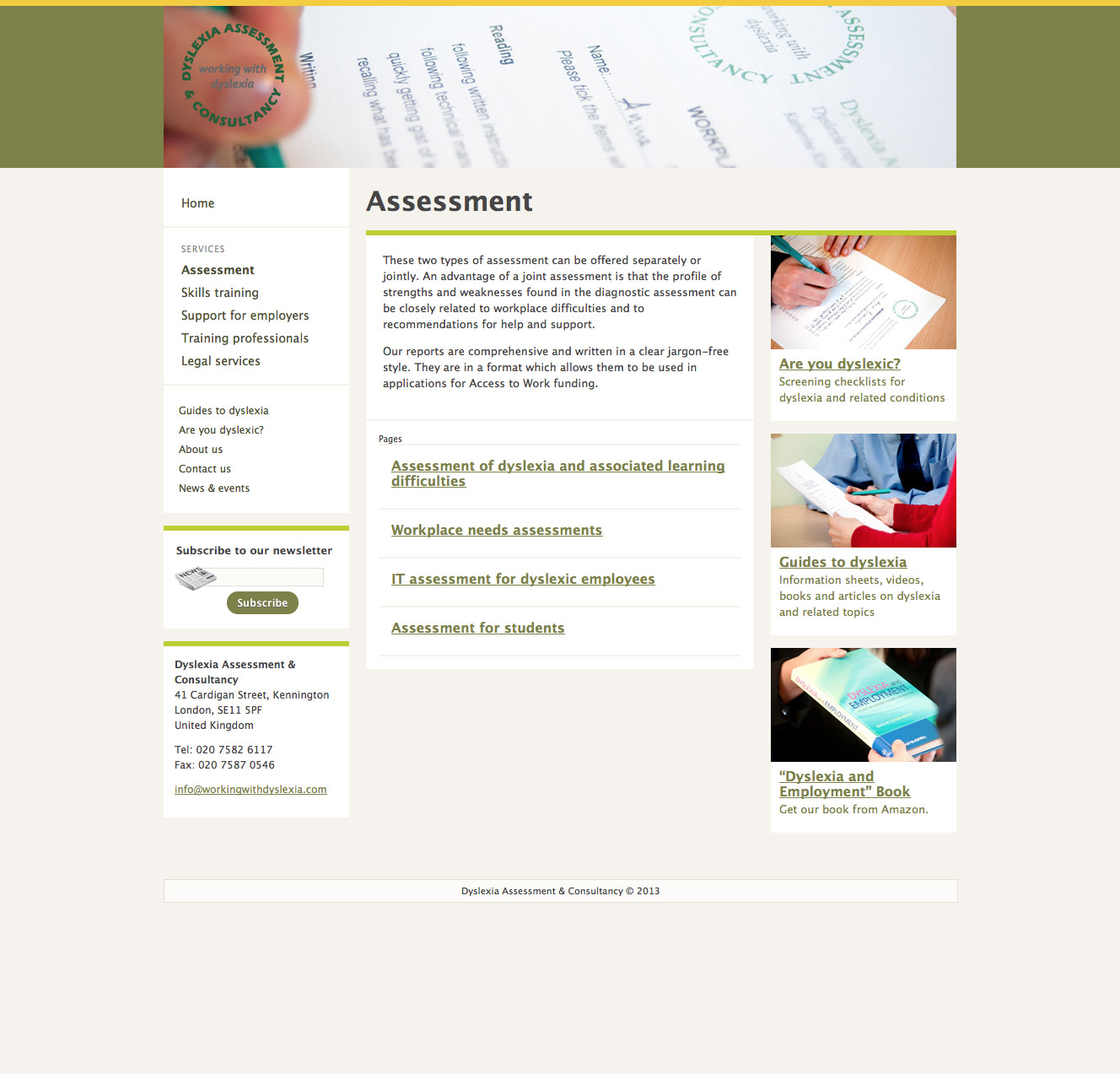 Dyslexia Assessment & Consultancy assessment page design