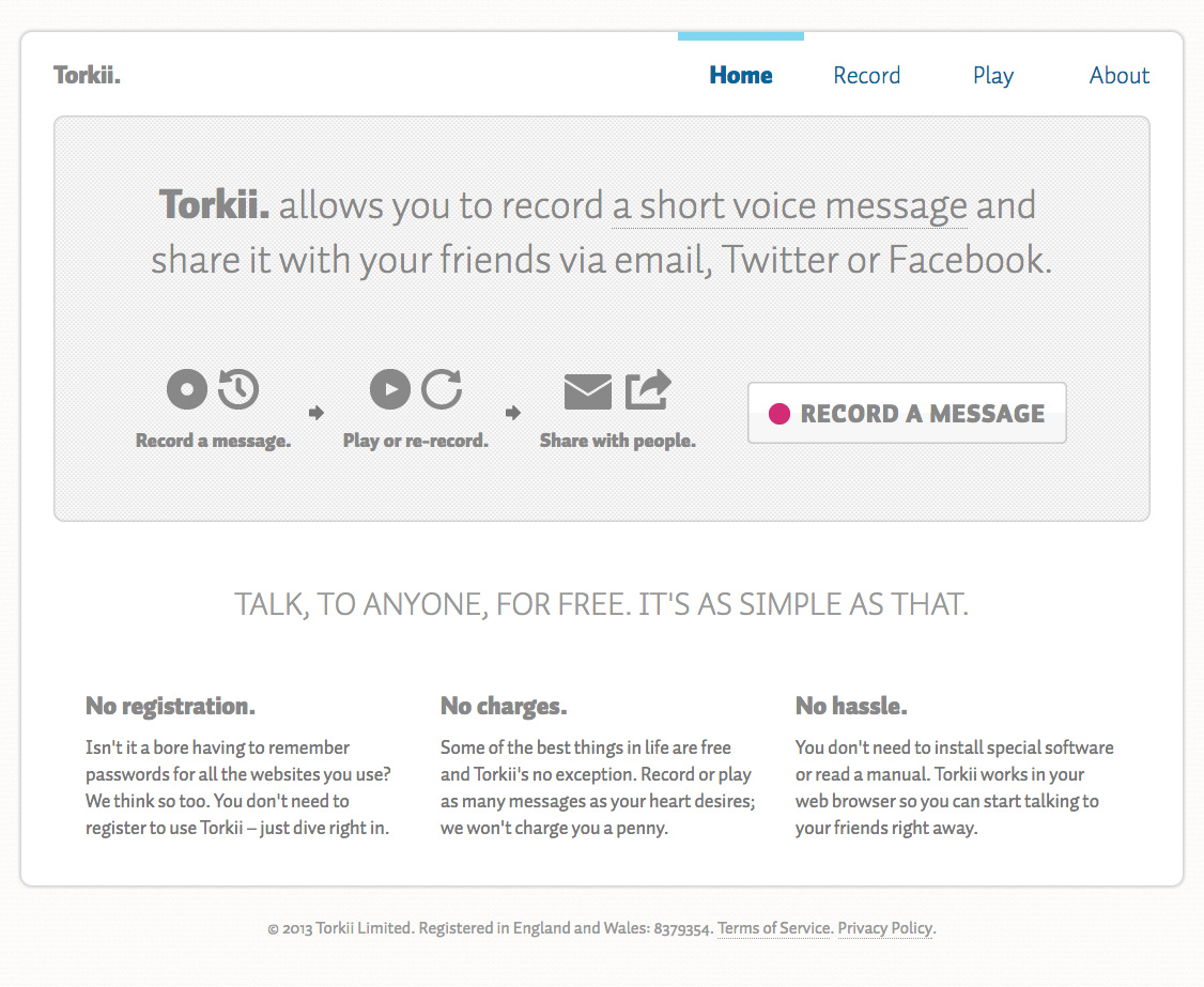 Torkii homepage design